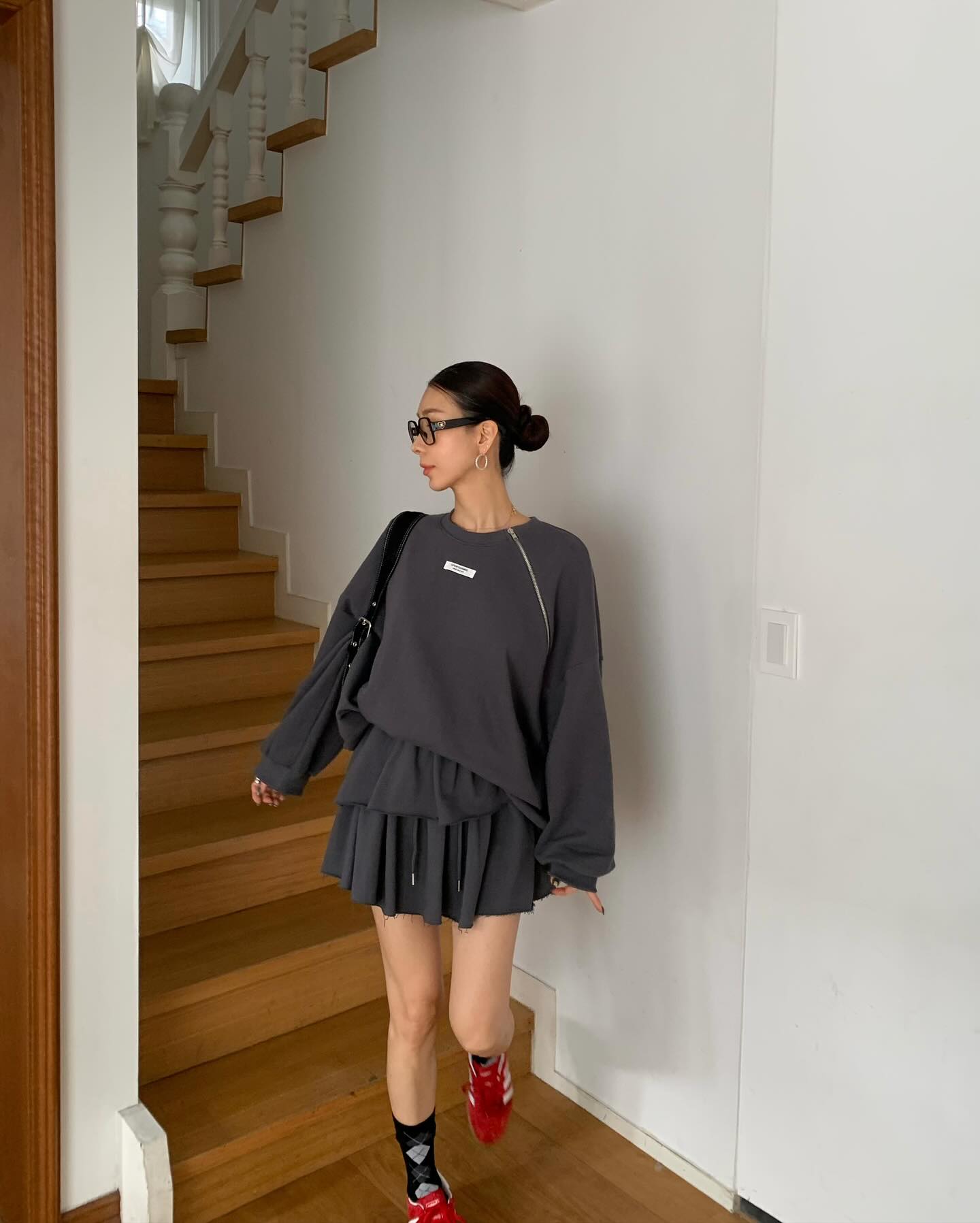 低腰顯瘦壓褶雙層a字半身短裙