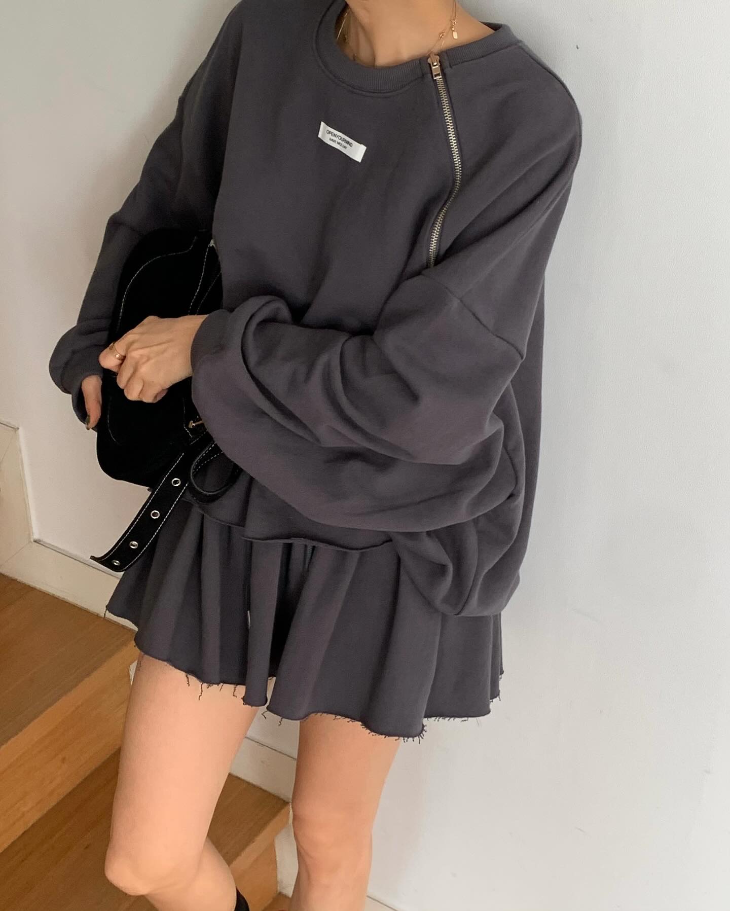 低腰顯瘦壓褶雙層a字半身短裙