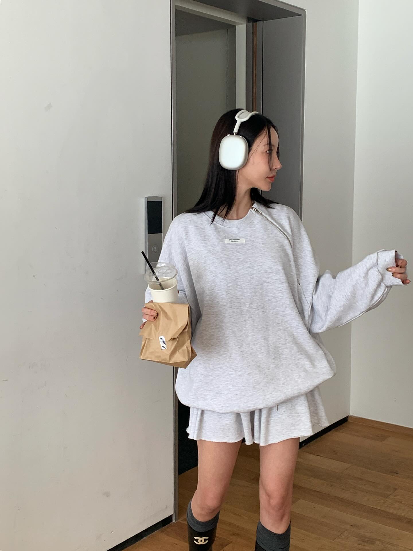 低腰顯瘦壓褶雙層a字半身短裙