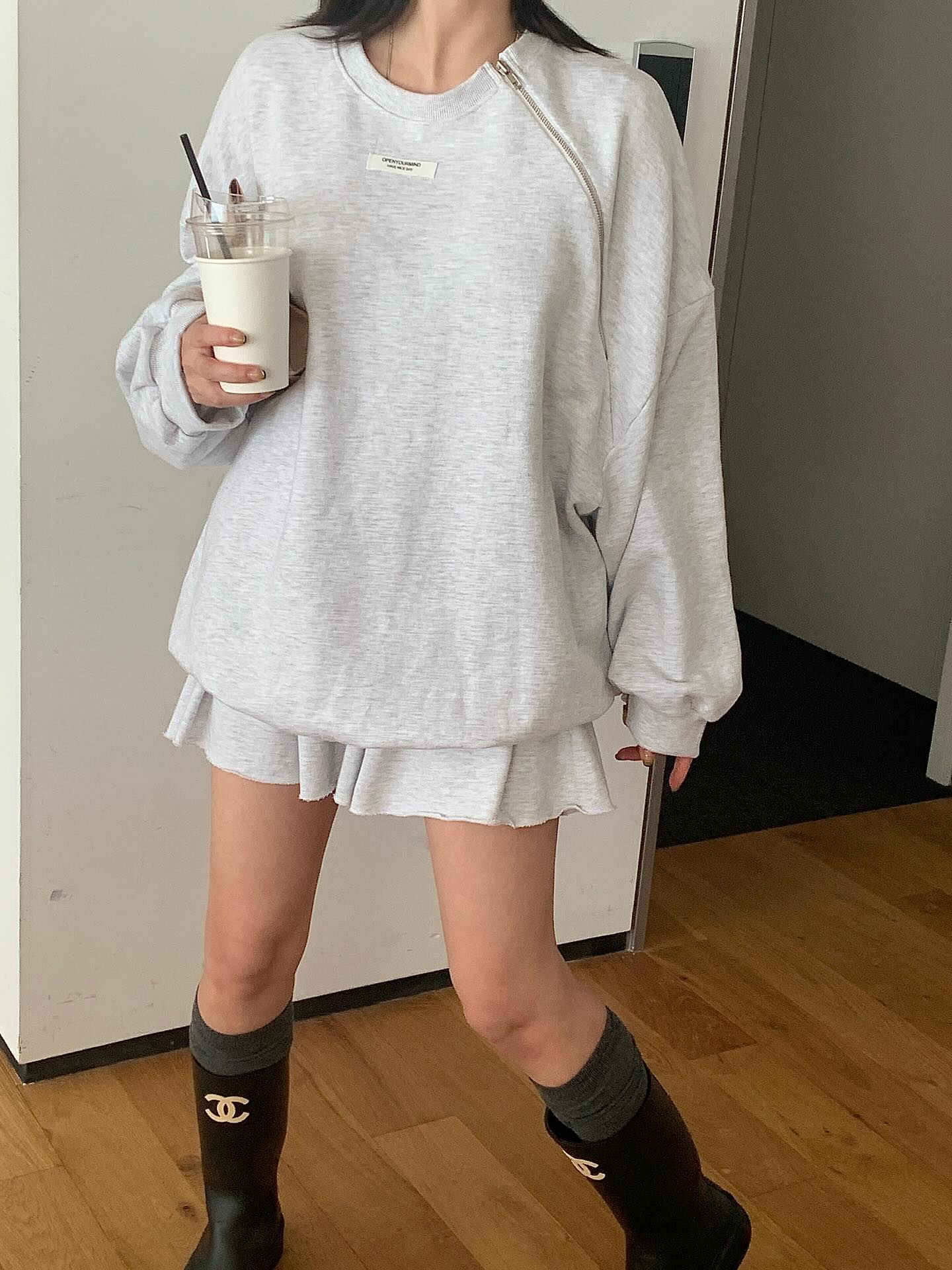 低腰顯瘦壓褶雙層a字半身短裙