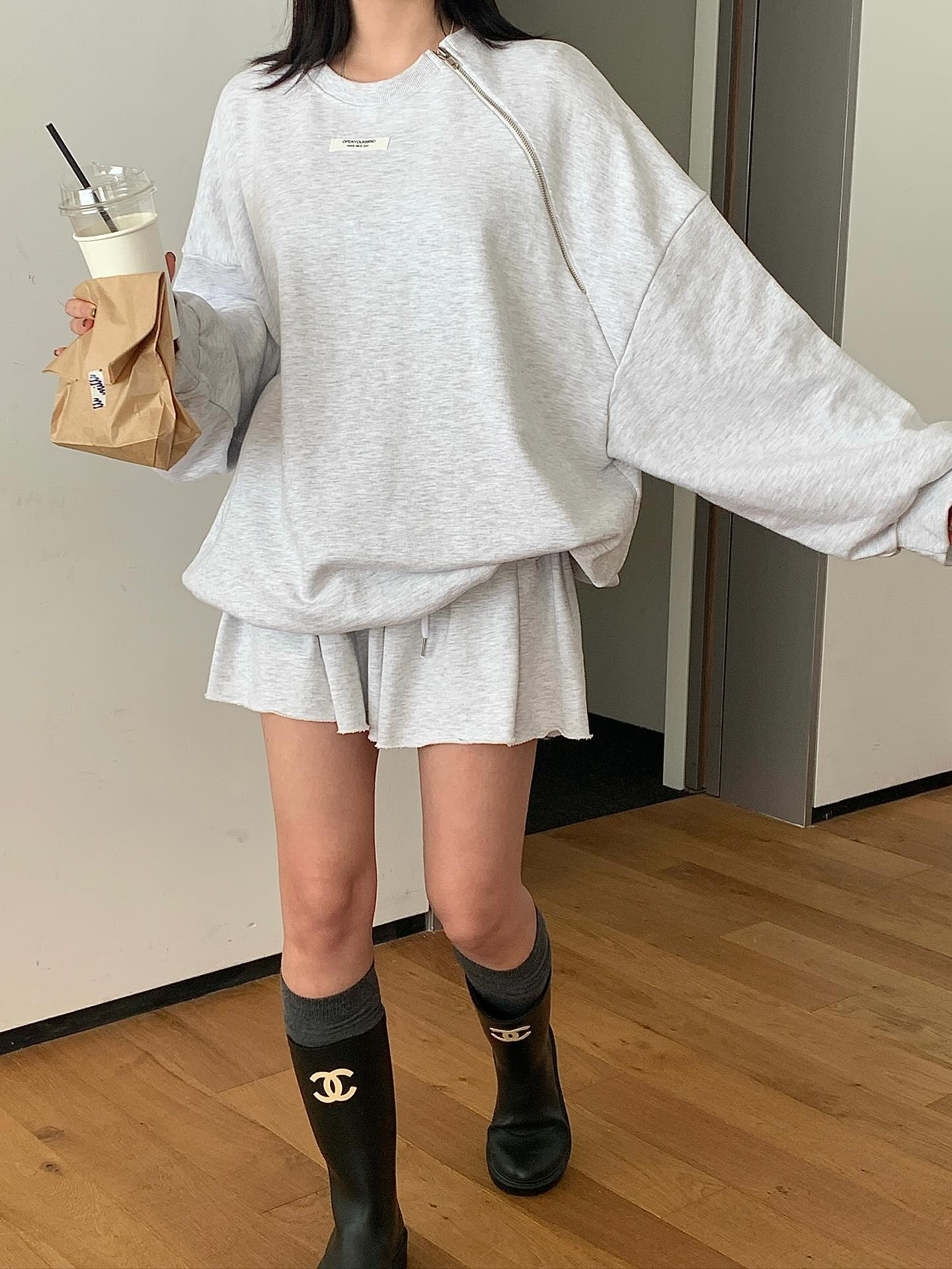 低腰顯瘦壓褶雙層a字半身短裙