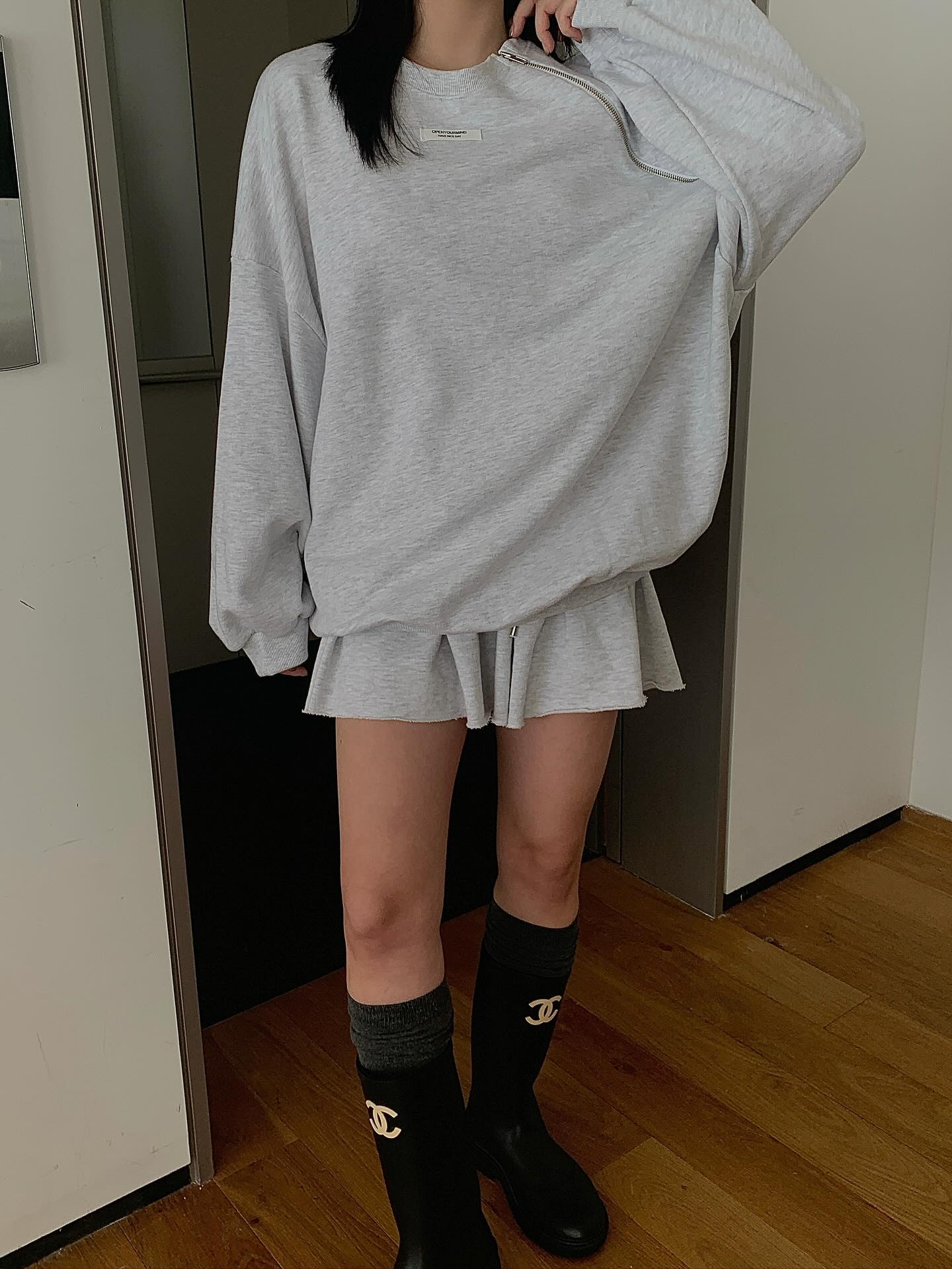 低腰顯瘦壓褶雙層a字半身短裙