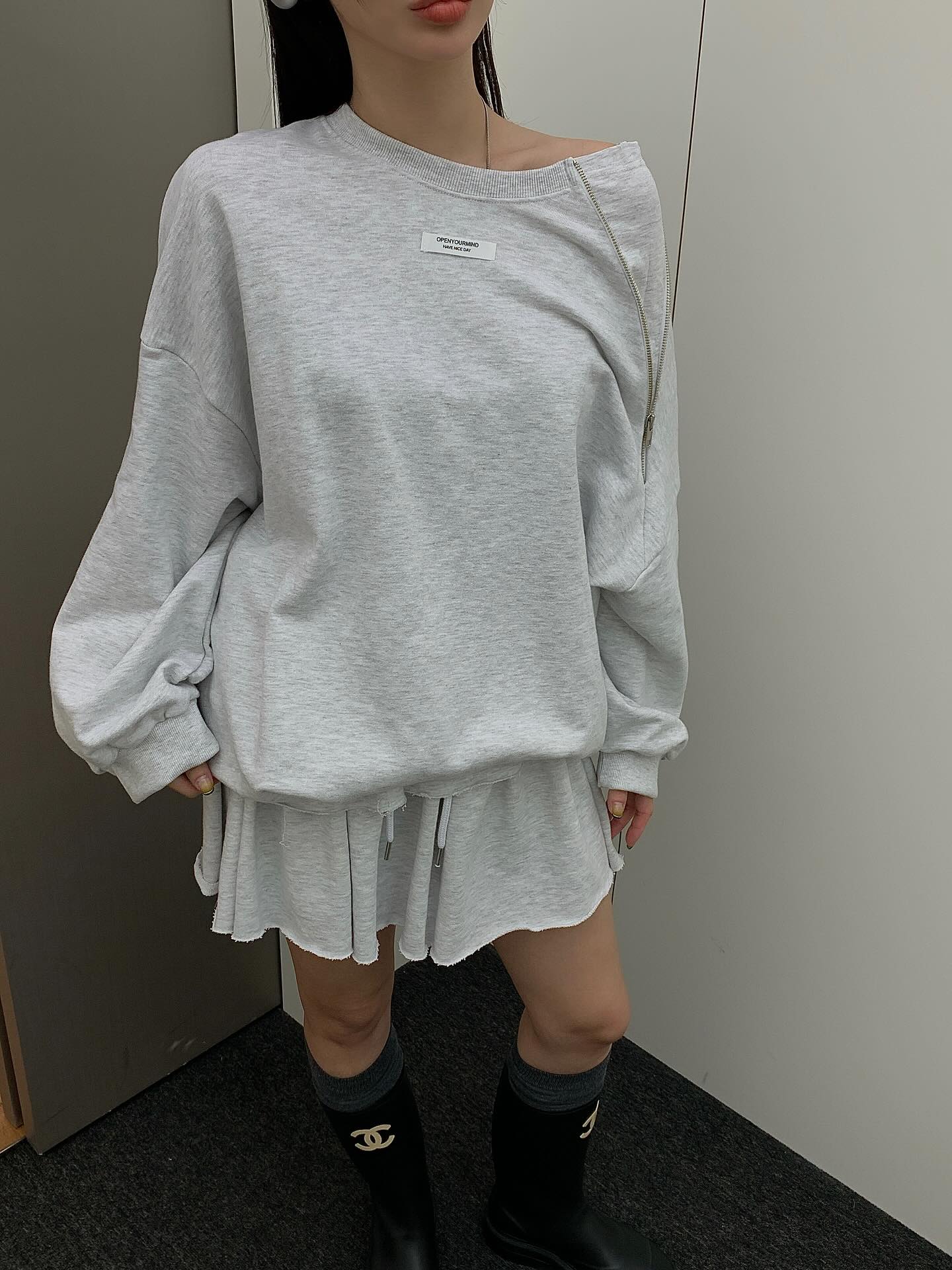 低腰顯瘦壓褶雙層a字半身短裙