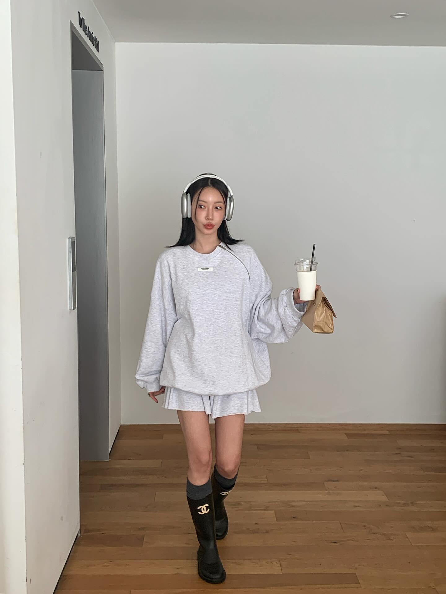 低腰顯瘦壓褶雙層a字半身短裙