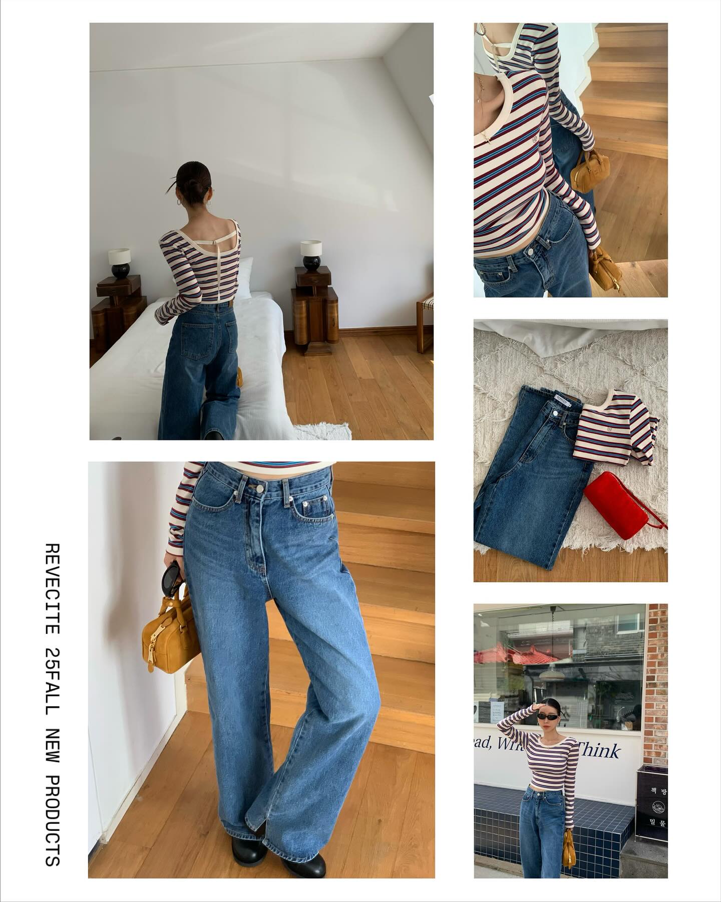 復古高腰開叉直筒修身牛仔褲