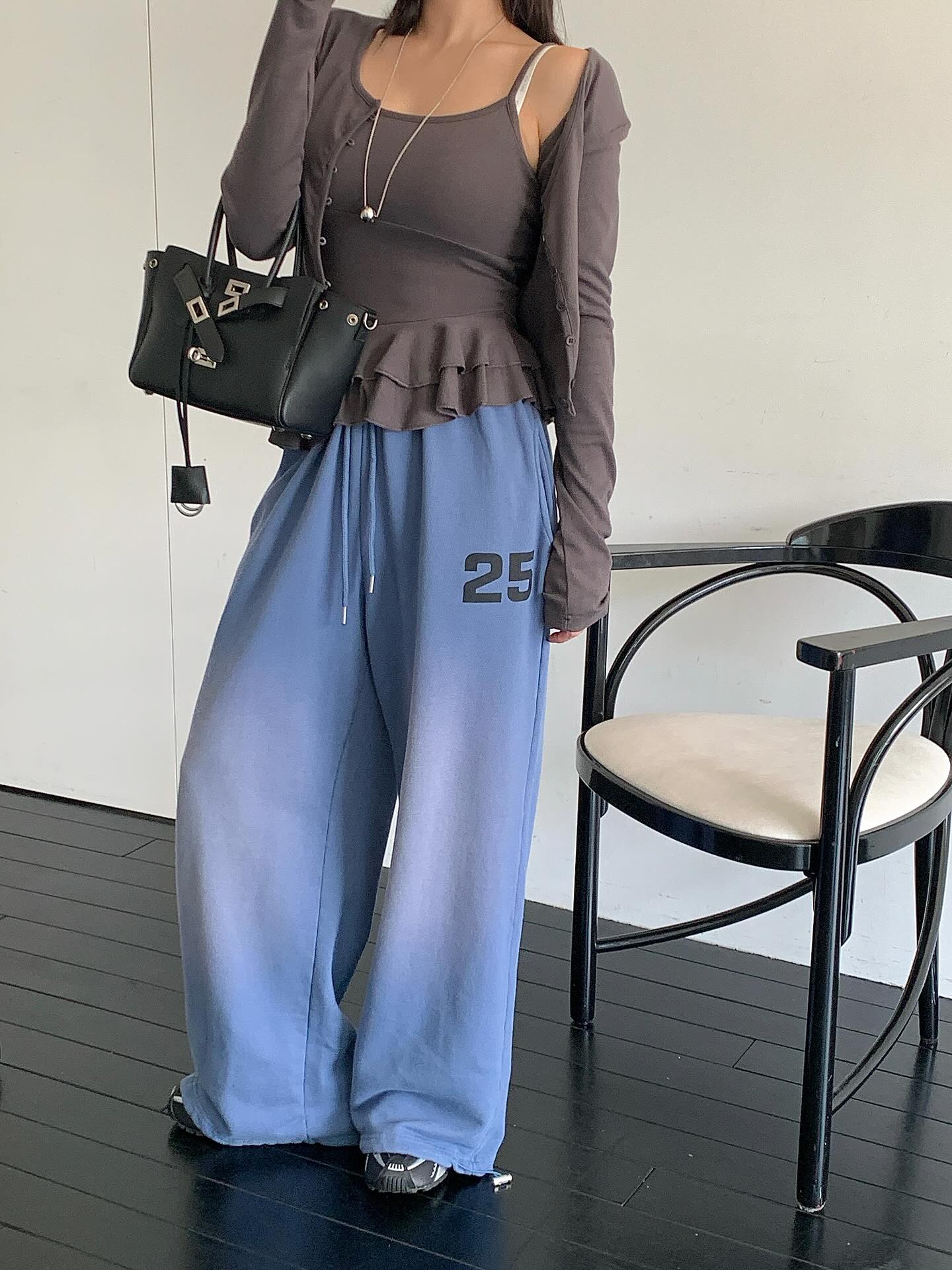 鬆緊腰紮染數字可束腳休閒褲