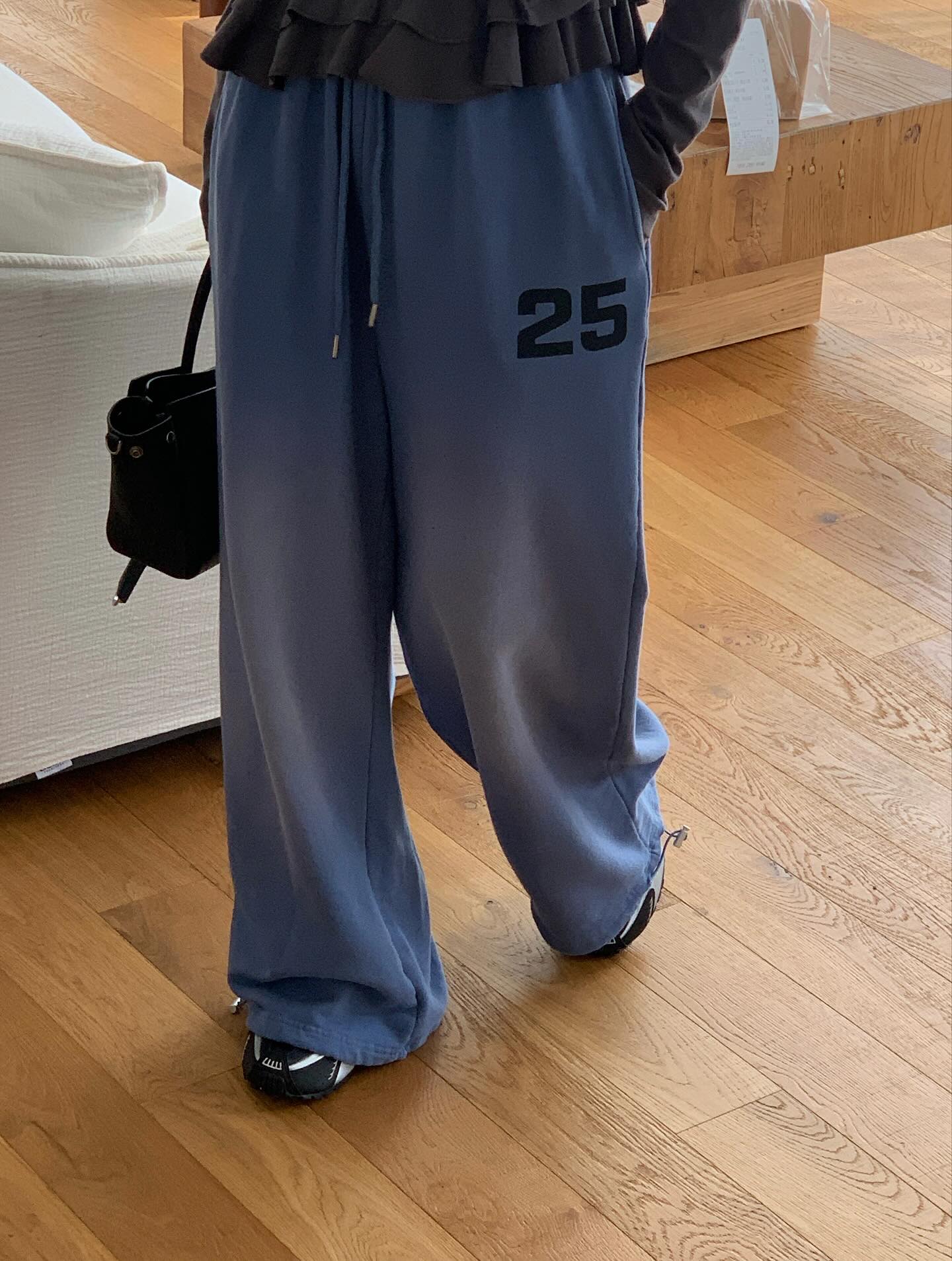 鬆緊腰紮染數字可束腳休閒褲