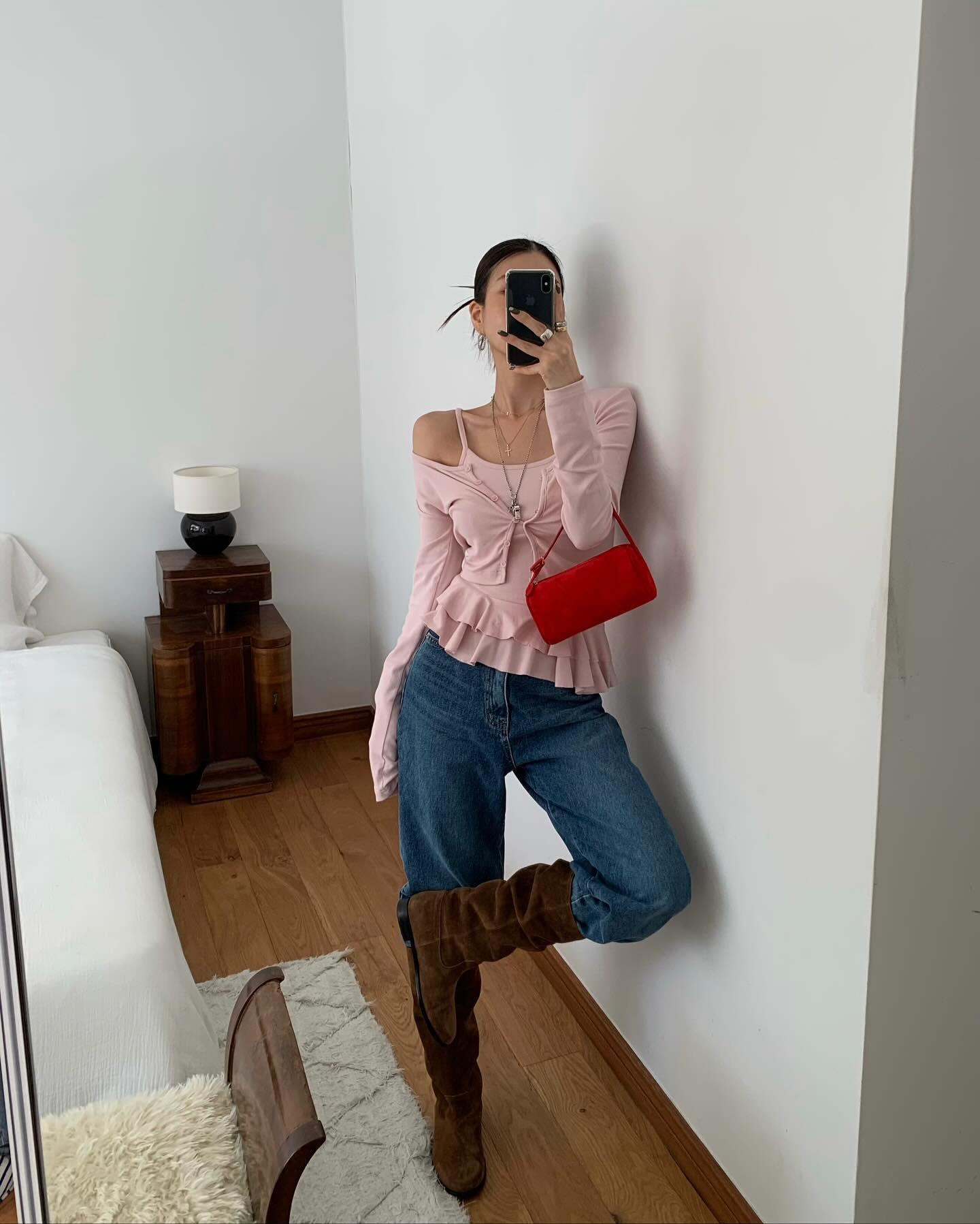 顯瘦荷葉邊吊帶開襟衫兩件套