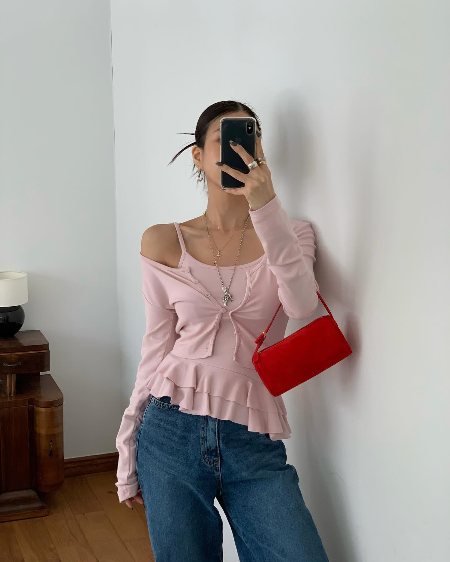 顯瘦荷葉邊吊帶開襟衫兩件套