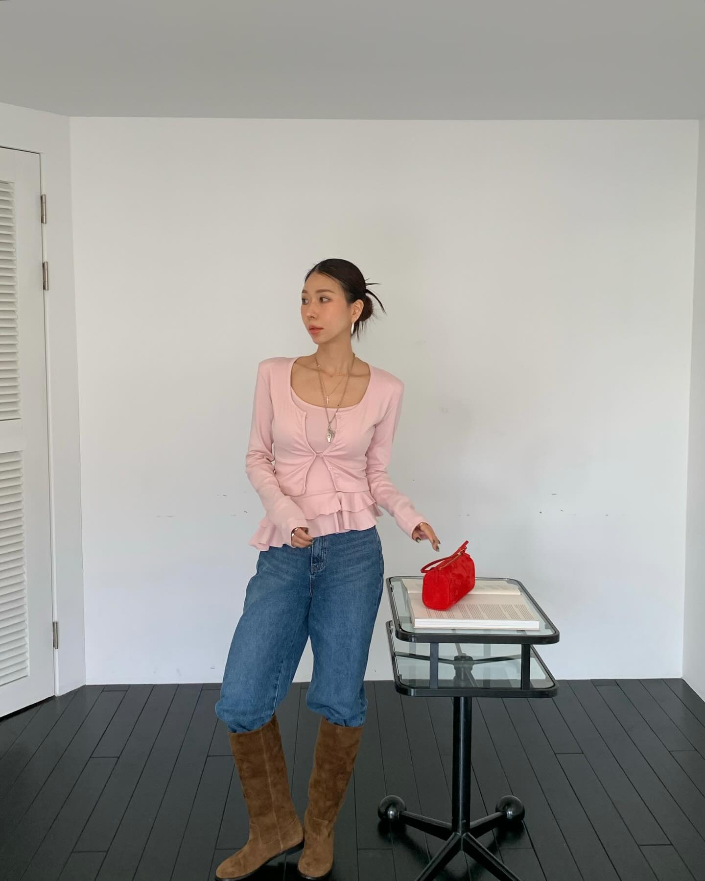 顯瘦荷葉邊吊帶開襟衫兩件套