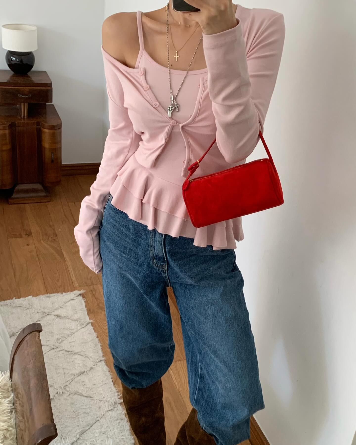 顯瘦荷葉邊吊帶開襟衫兩件套