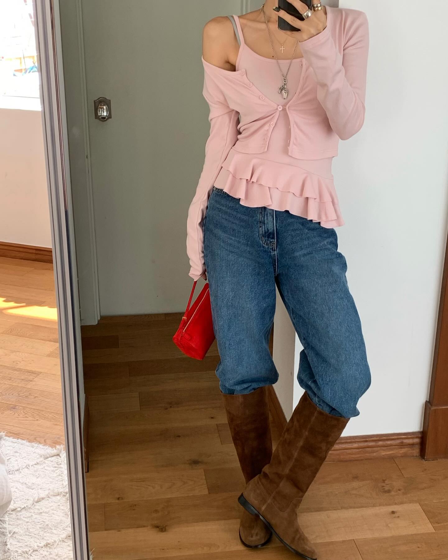 顯瘦荷葉邊吊帶開襟衫兩件套