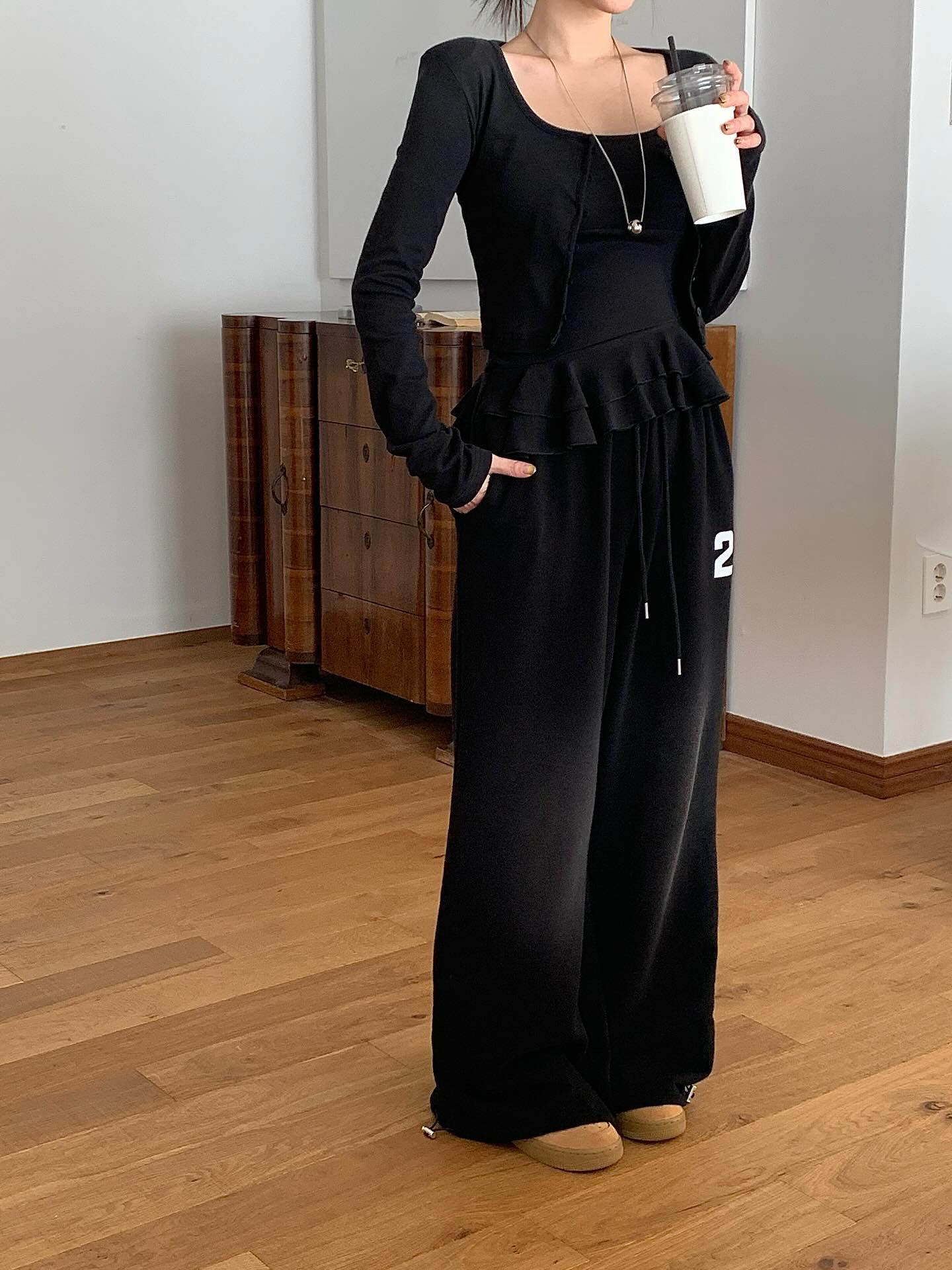 鬆緊腰紮染數字可束腳休閒褲