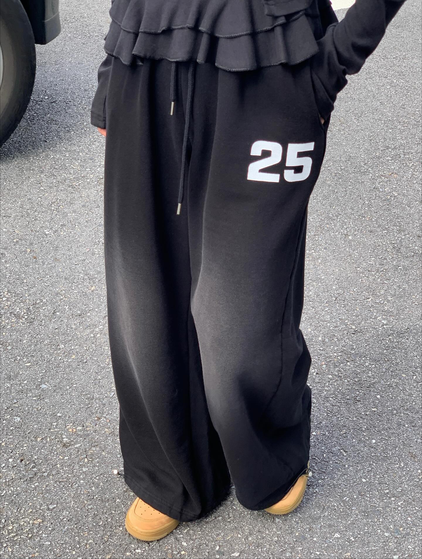 鬆緊腰紮染數字可束腳休閒褲