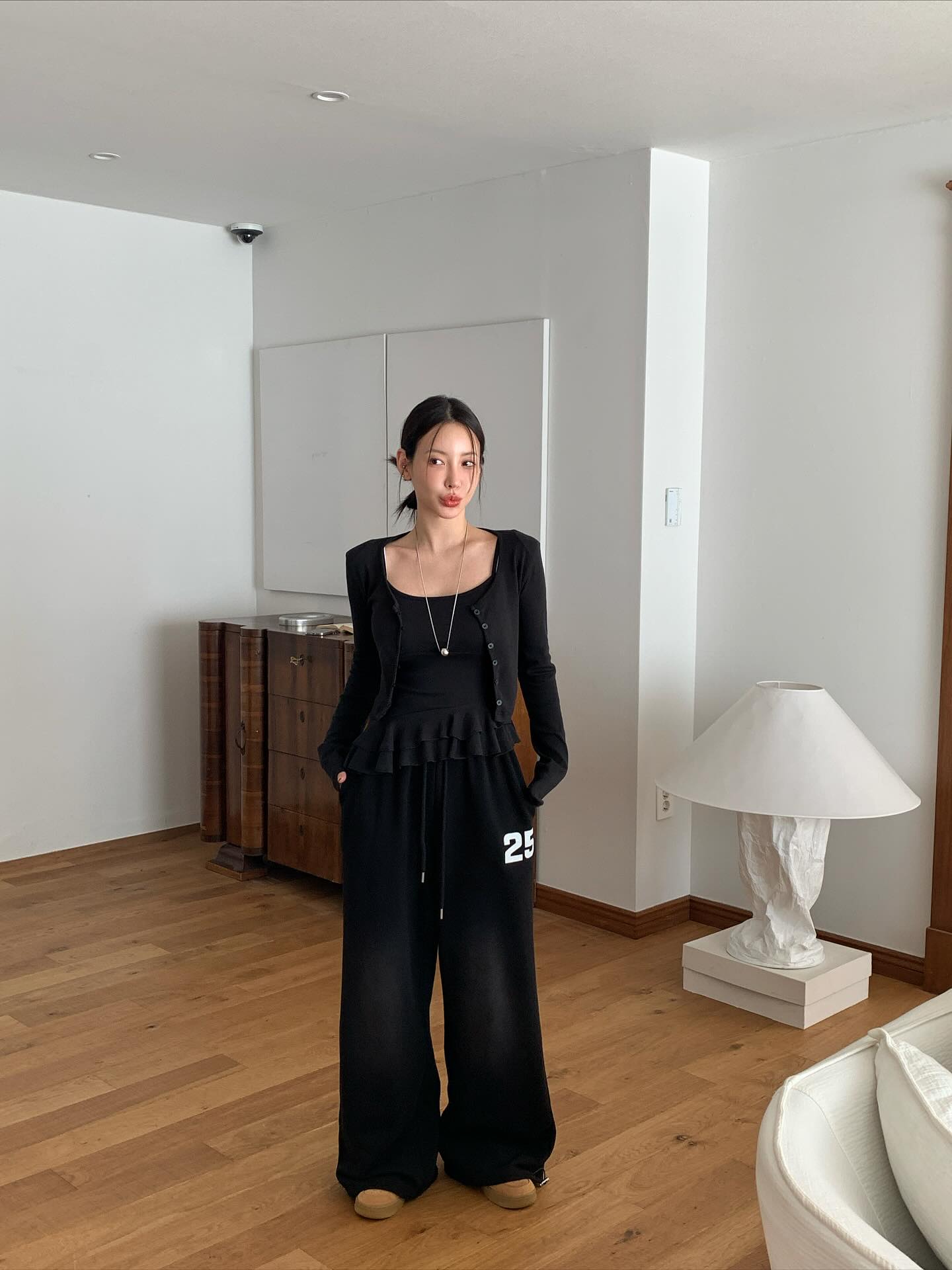 鬆緊腰紮染數字可束腳休閒褲