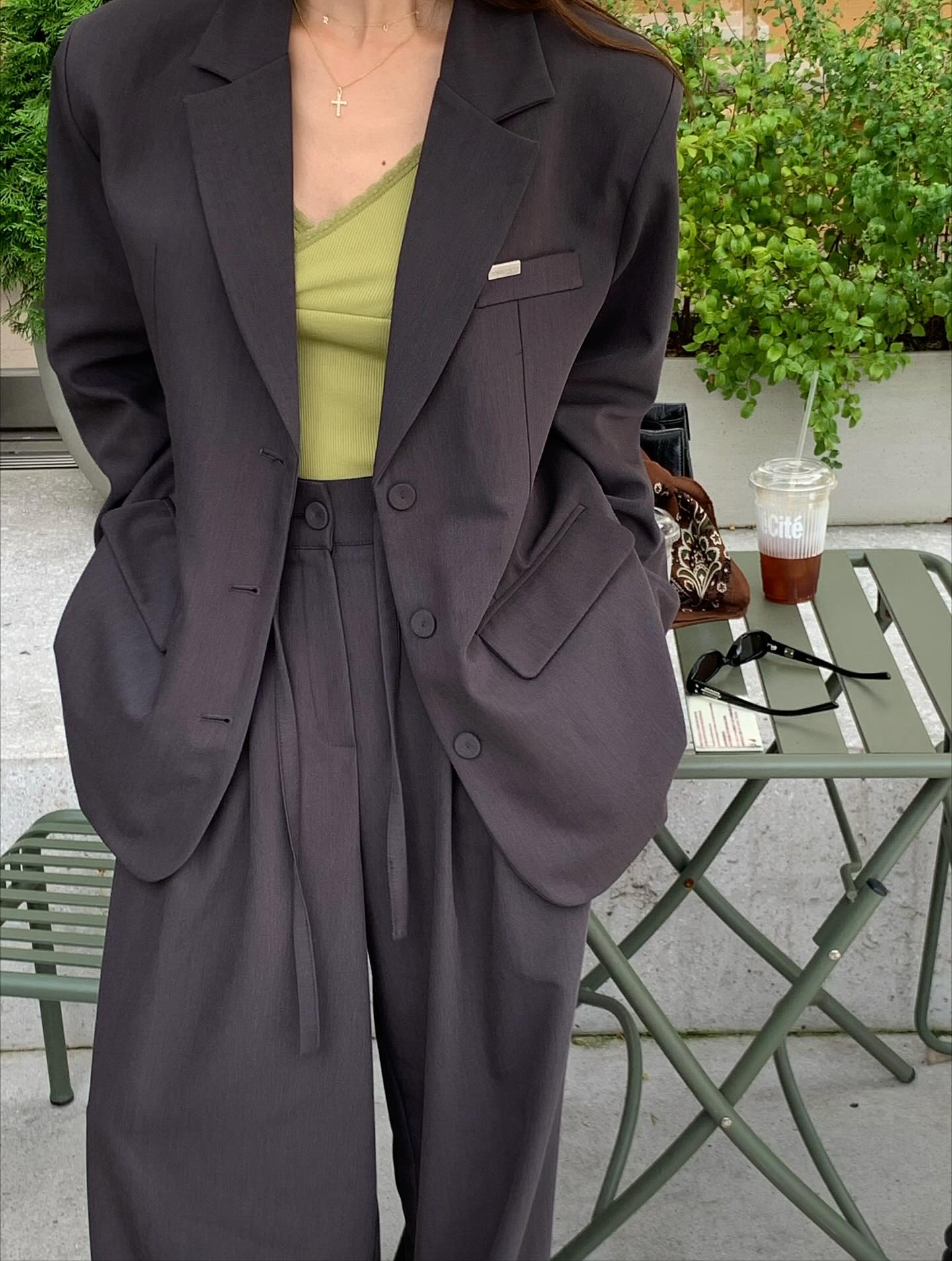 垂感鬆弛感純色西裝長褲