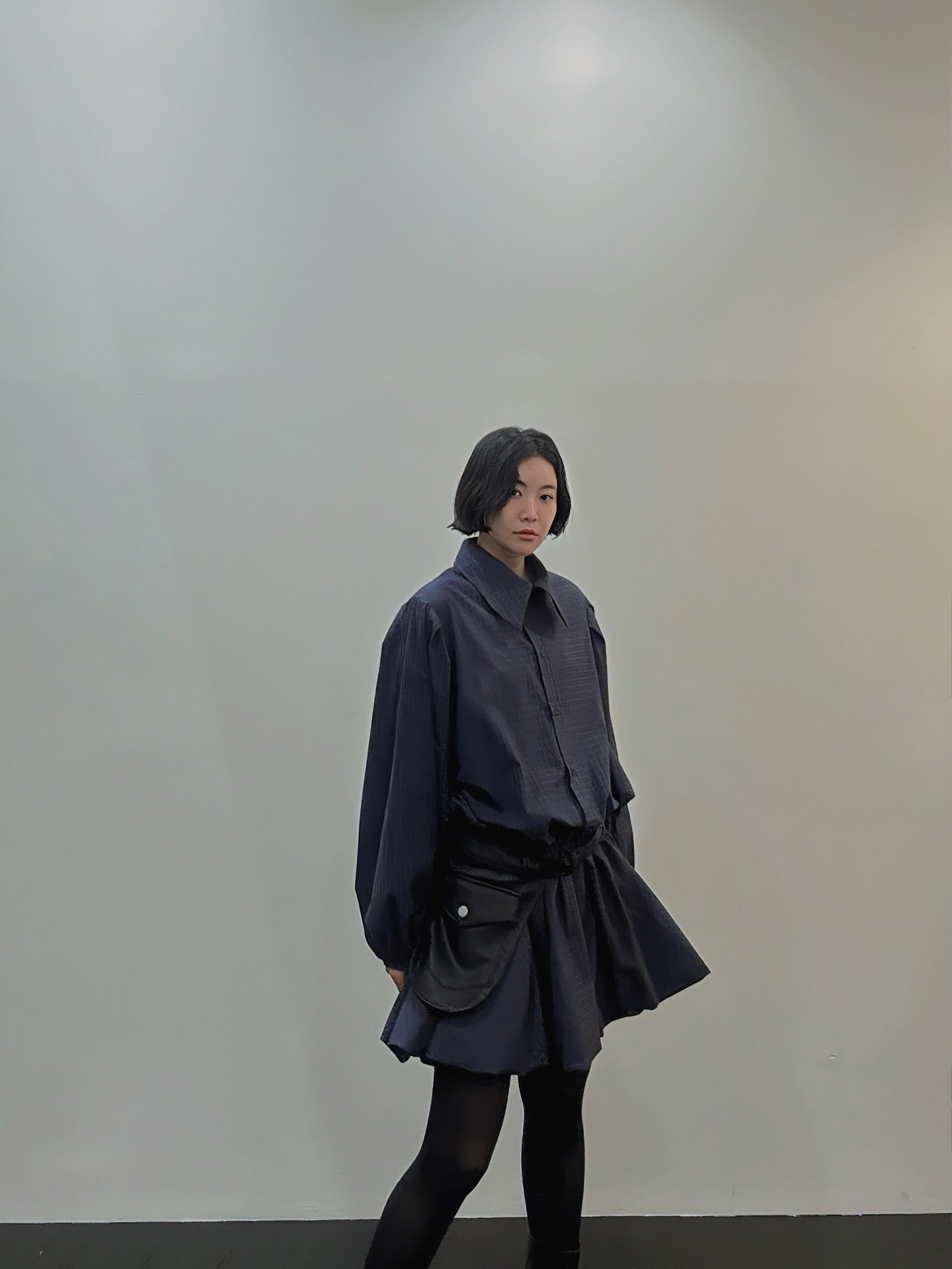 復古通勤格紋襯衫收腰連身裙