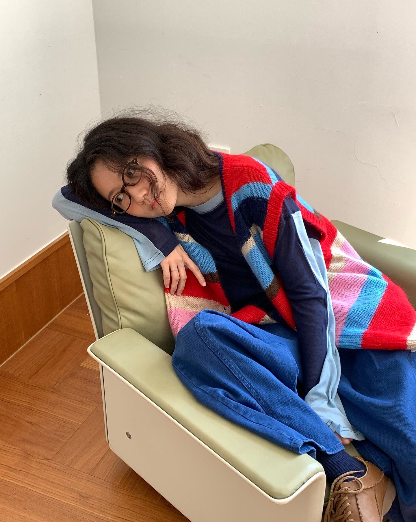 彩色條紋百搭無袖馬甲