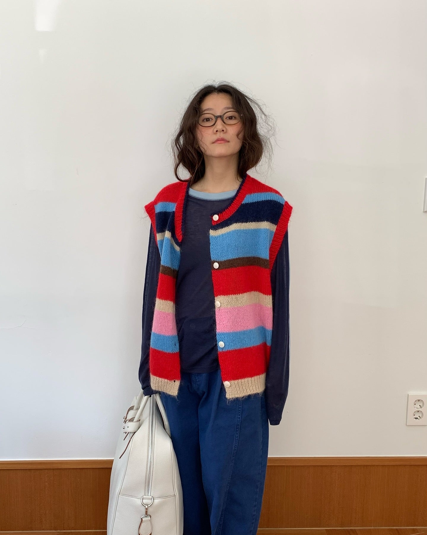 彩色條紋百搭無袖馬甲