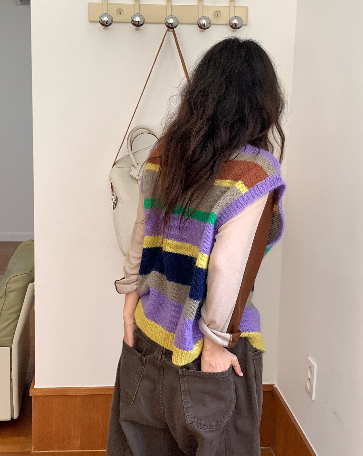 彩色條紋百搭無袖馬甲