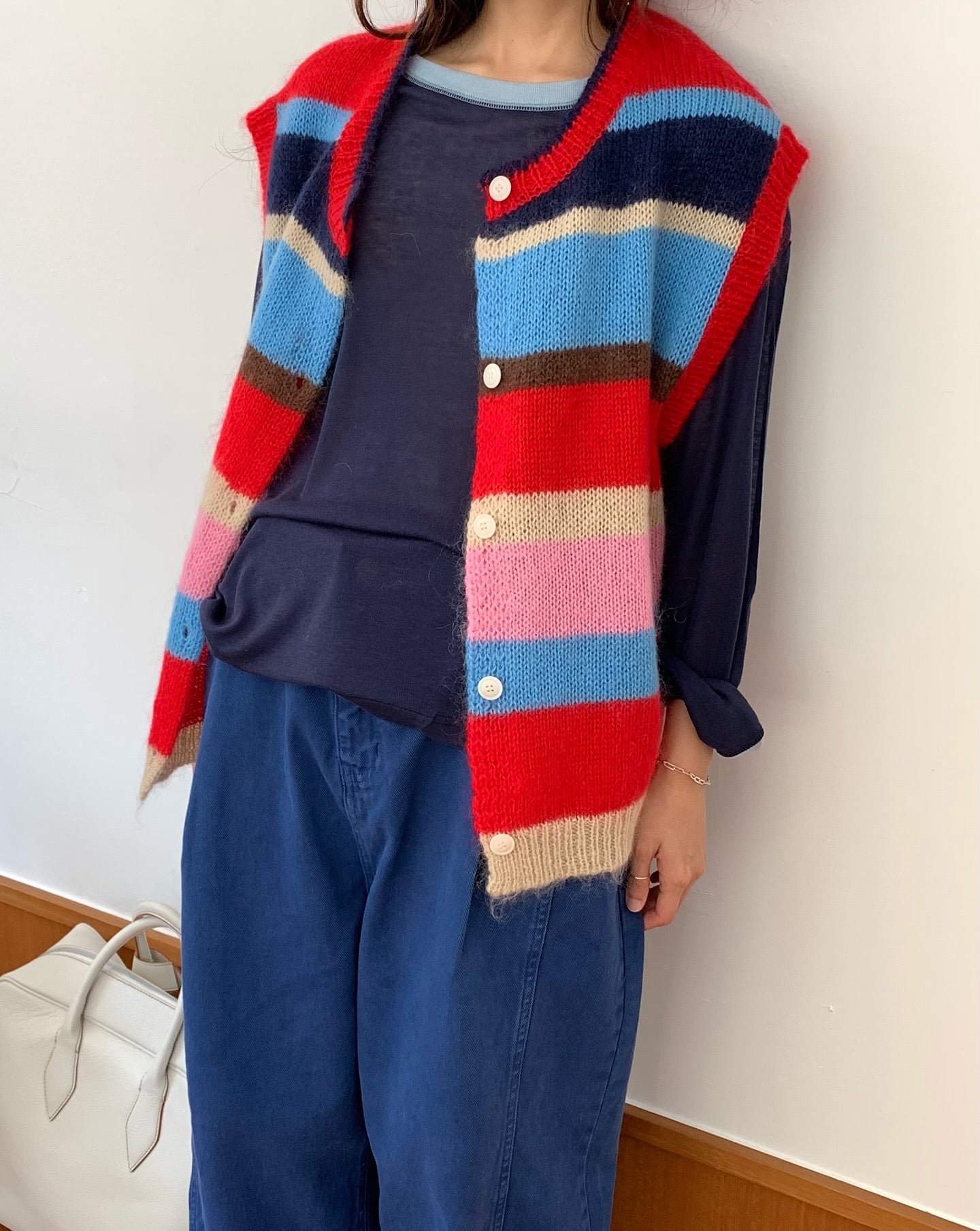 彩色條紋百搭無袖馬甲