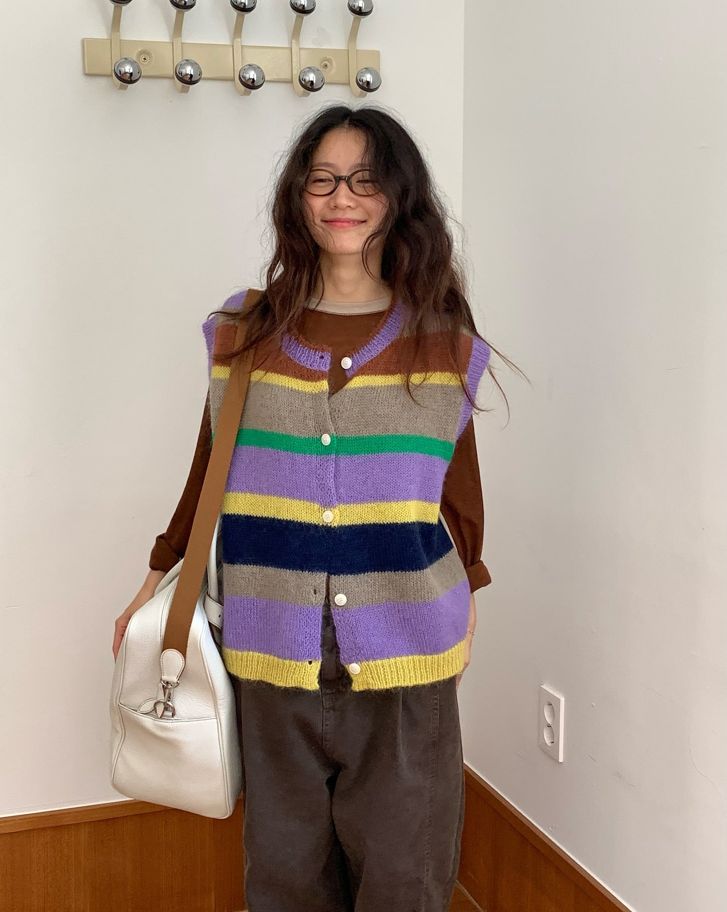 彩色條紋百搭無袖馬甲