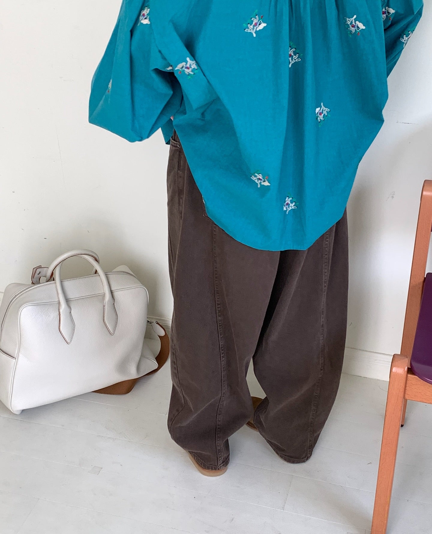 polo領刺繡設計感不規則寬鬆襯衫