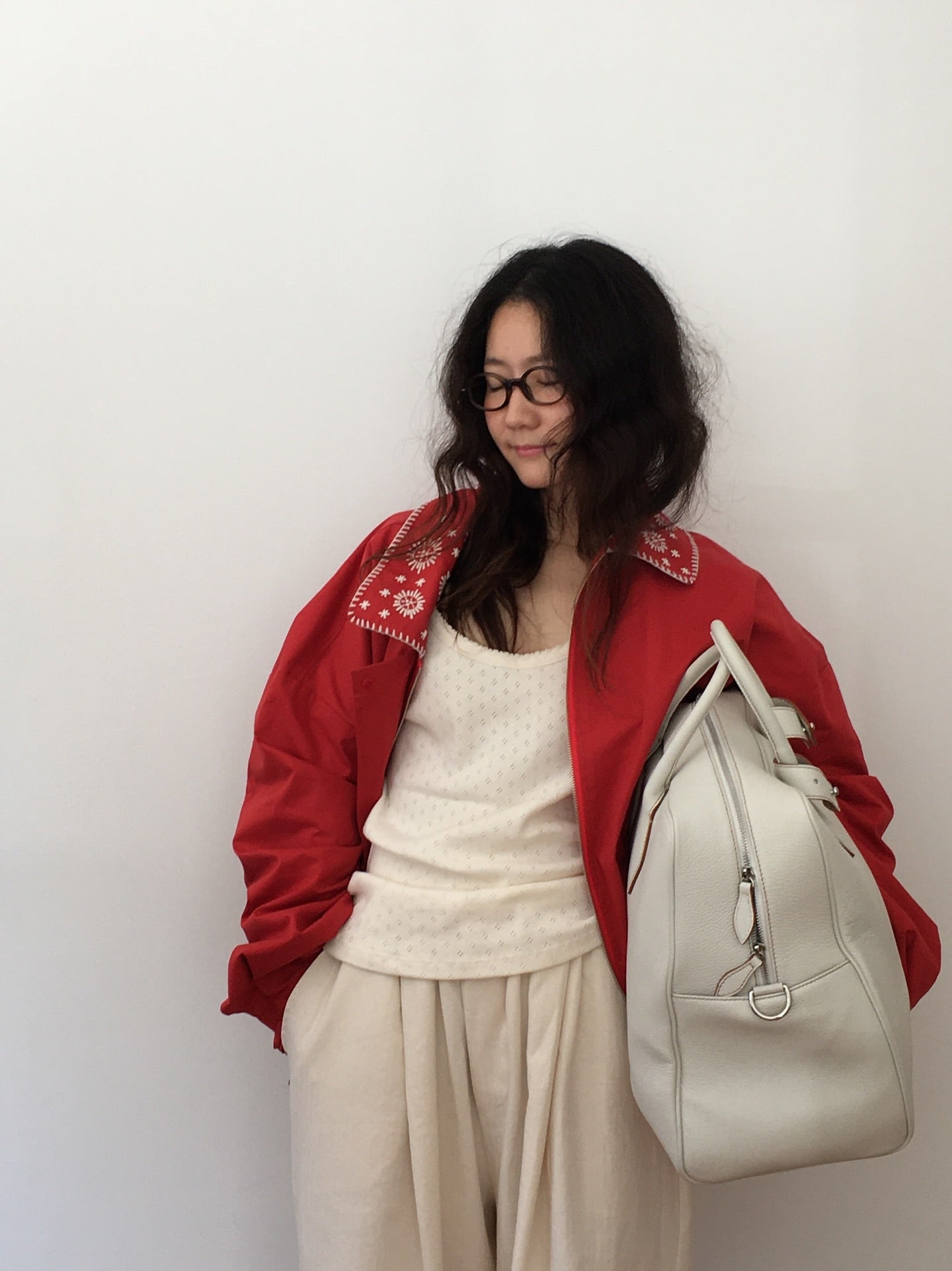 花卉刺繡領拉鏈薄外套