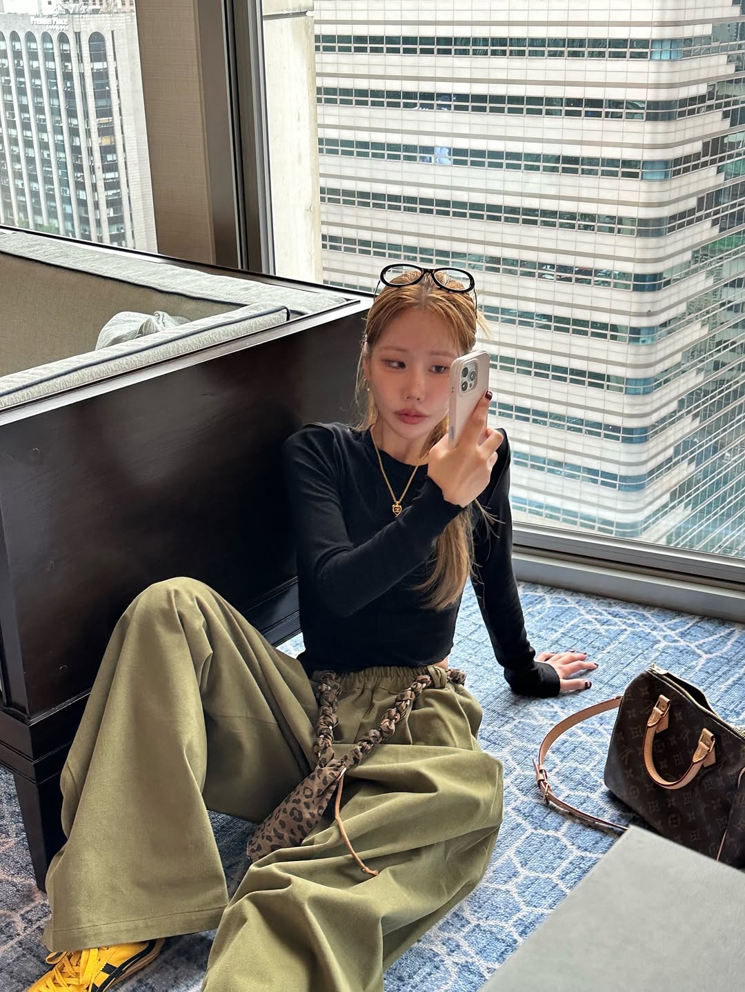 鬆緊腰豹紋腰帶休閒闊腿長褲