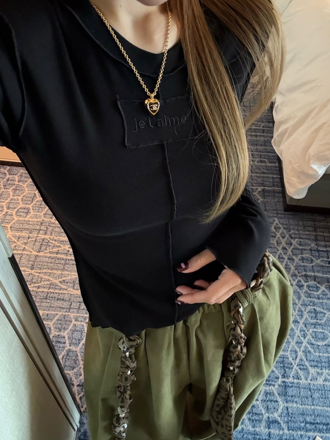 鬆緊腰豹紋腰帶休閒闊腿長褲