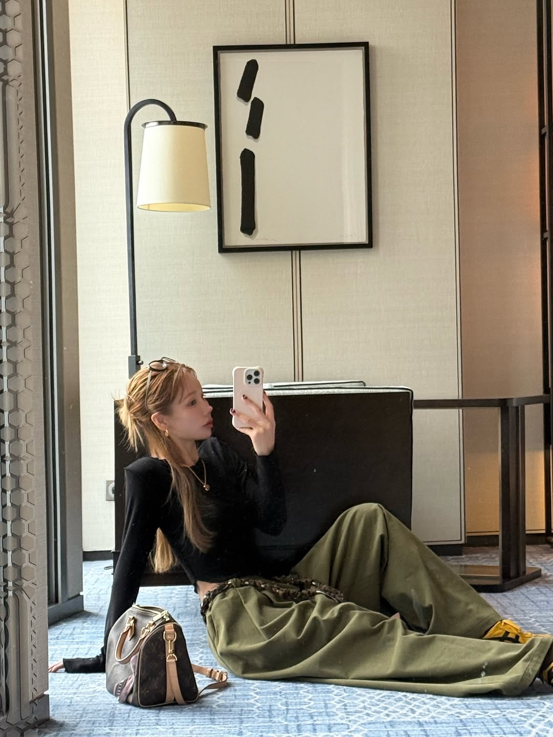 鬆緊腰豹紋腰帶休閒闊腿長褲