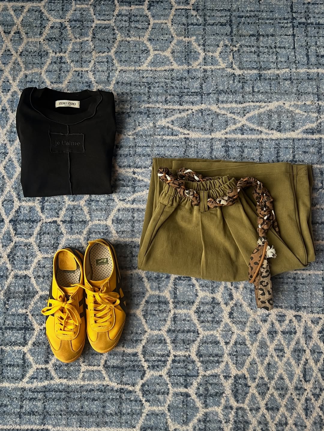 鬆緊腰豹紋腰帶休閒闊腿長褲