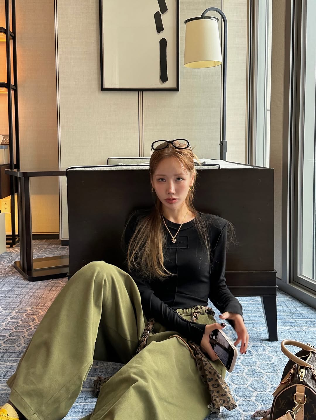 鬆緊腰豹紋腰帶休閒闊腿長褲