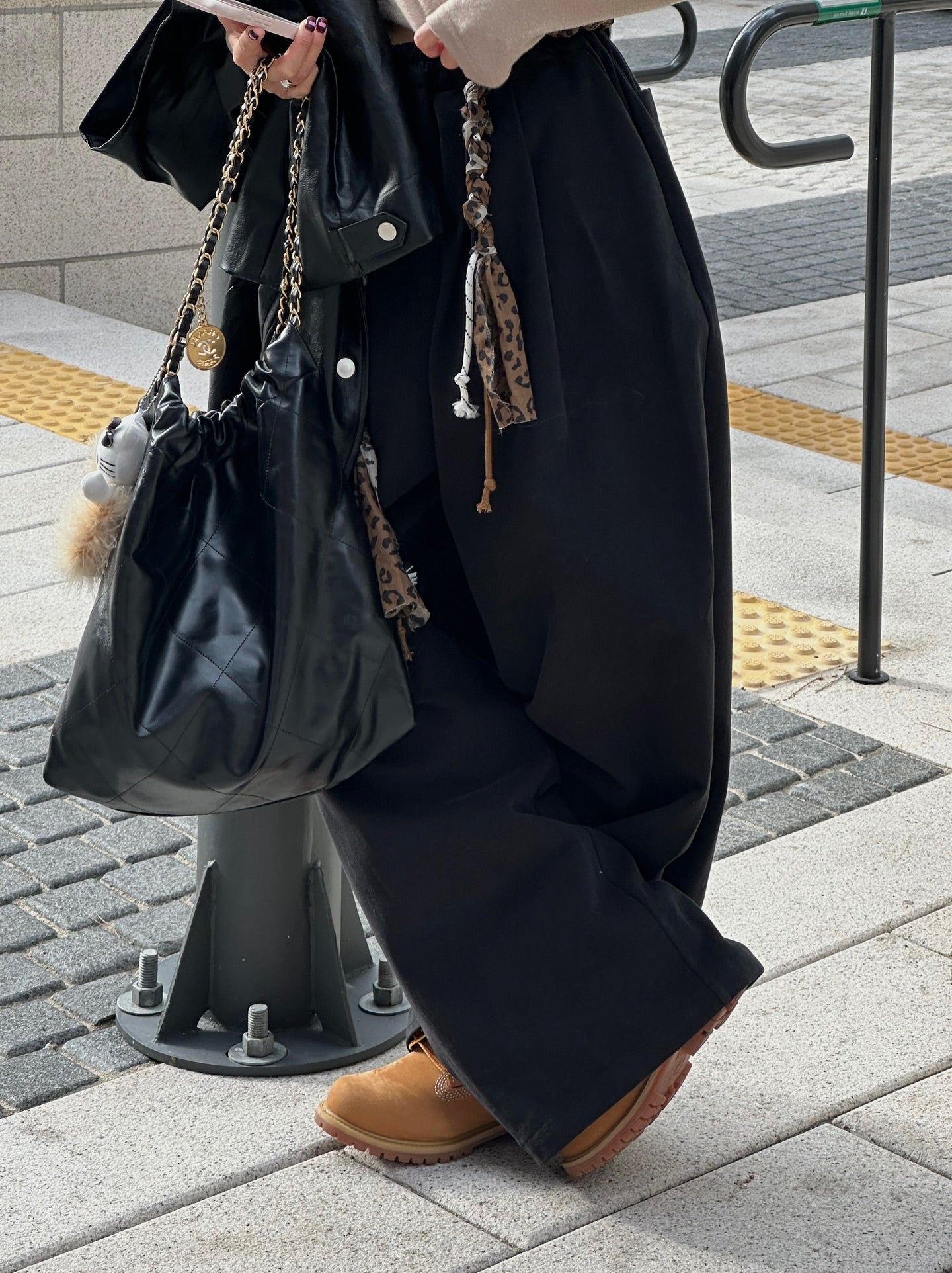 鬆緊腰豹紋腰帶休閒闊腿長褲