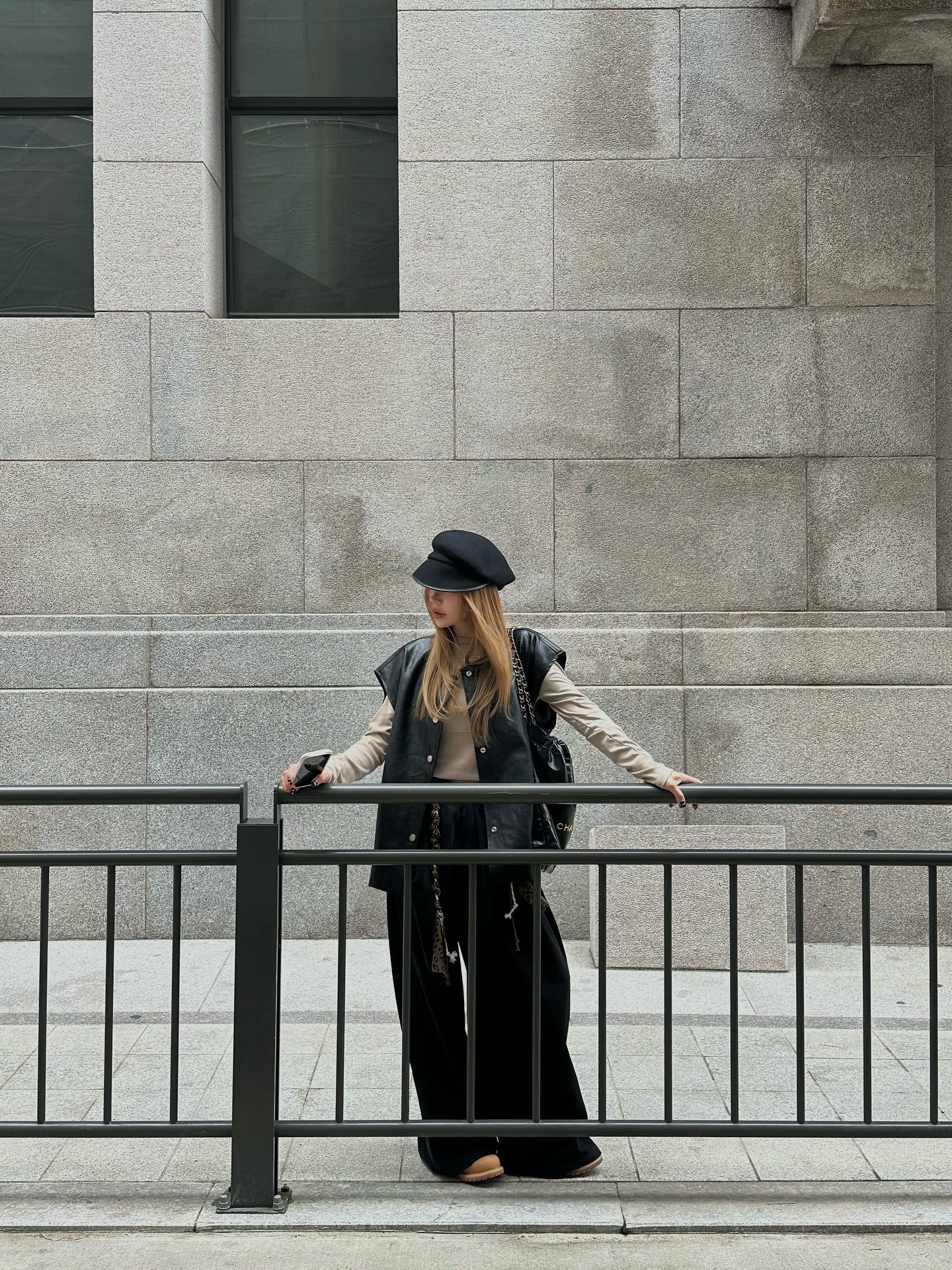 鬆緊腰豹紋腰帶休閒闊腿長褲