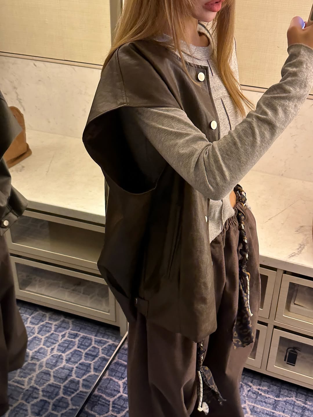 鬆緊腰豹紋腰帶休閒闊腿長褲