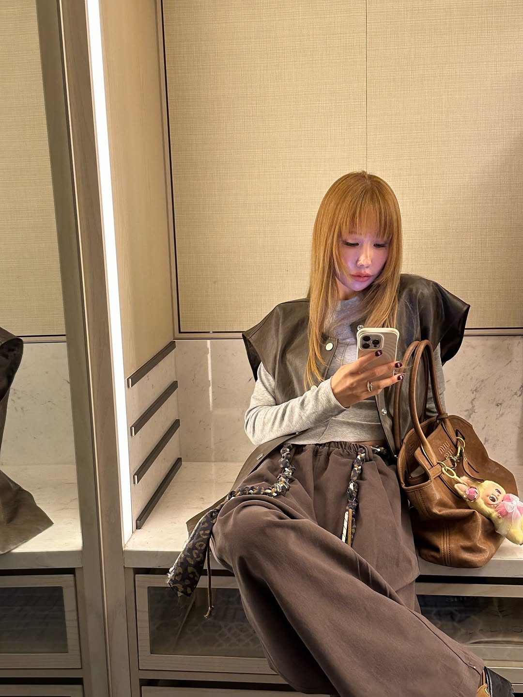 鬆緊腰豹紋腰帶休閒闊腿長褲