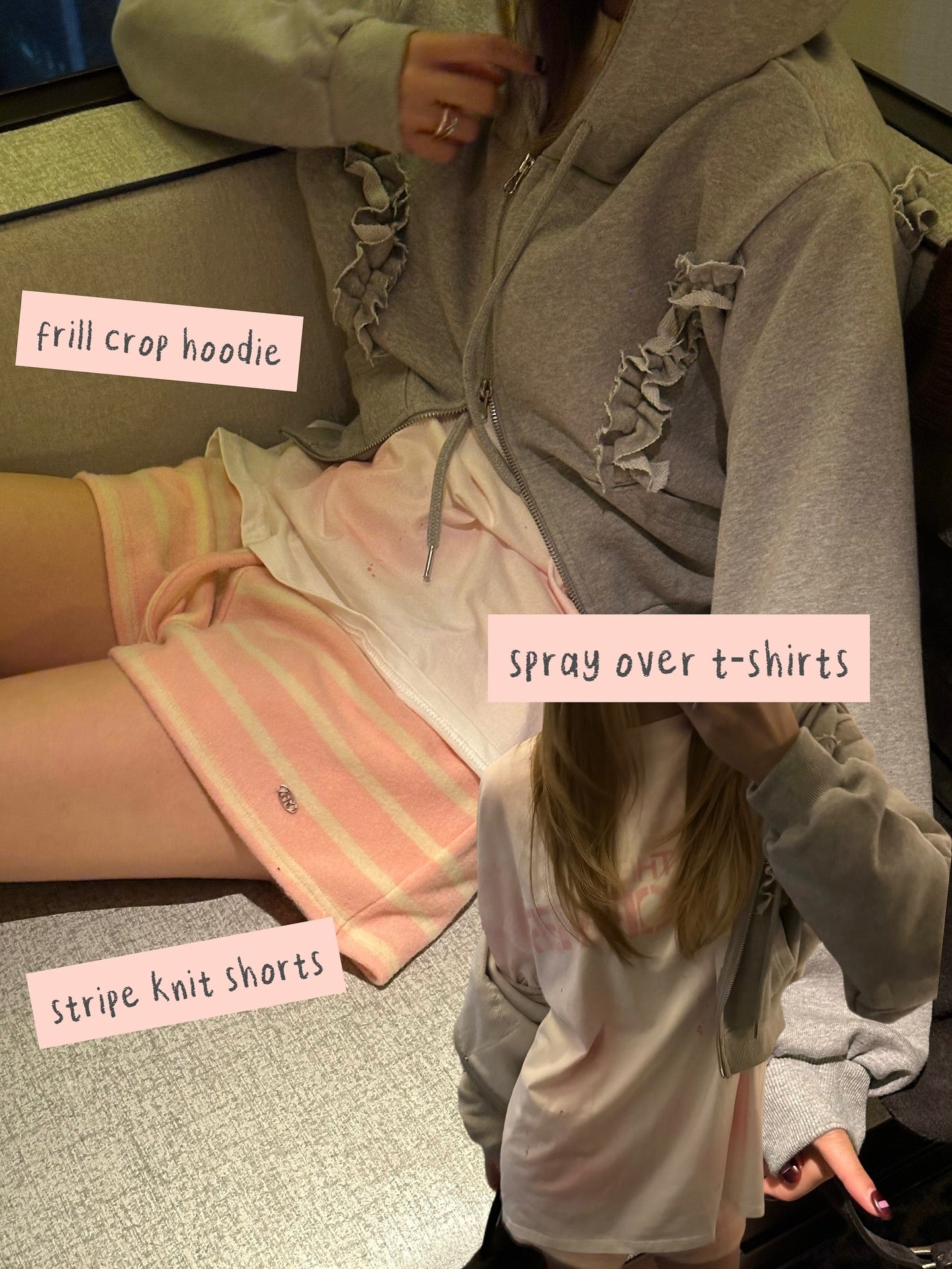 鬆緊腰抽繩條紋針織短褲