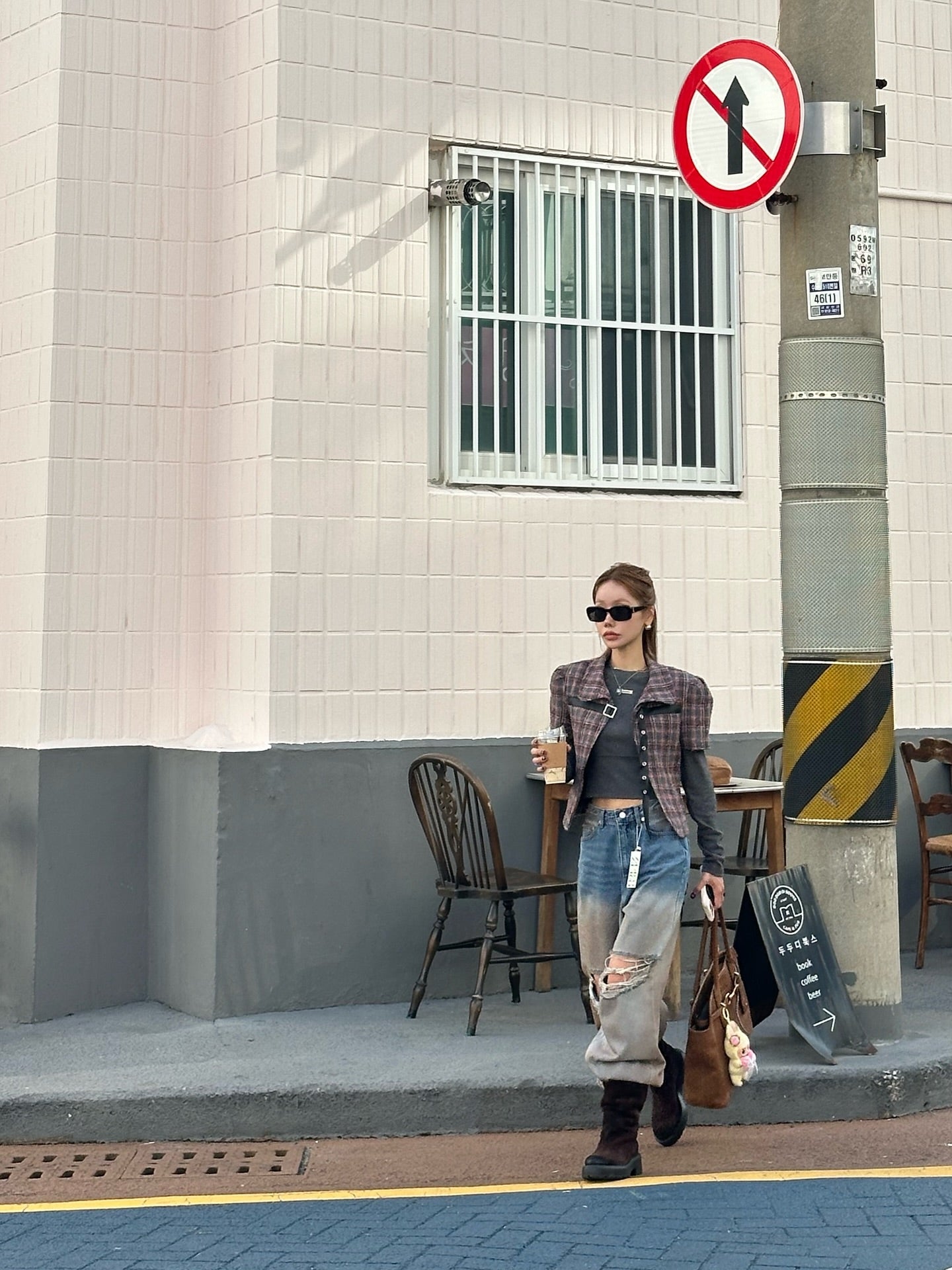 設計感破洞漸變百搭闊腿牛仔褲