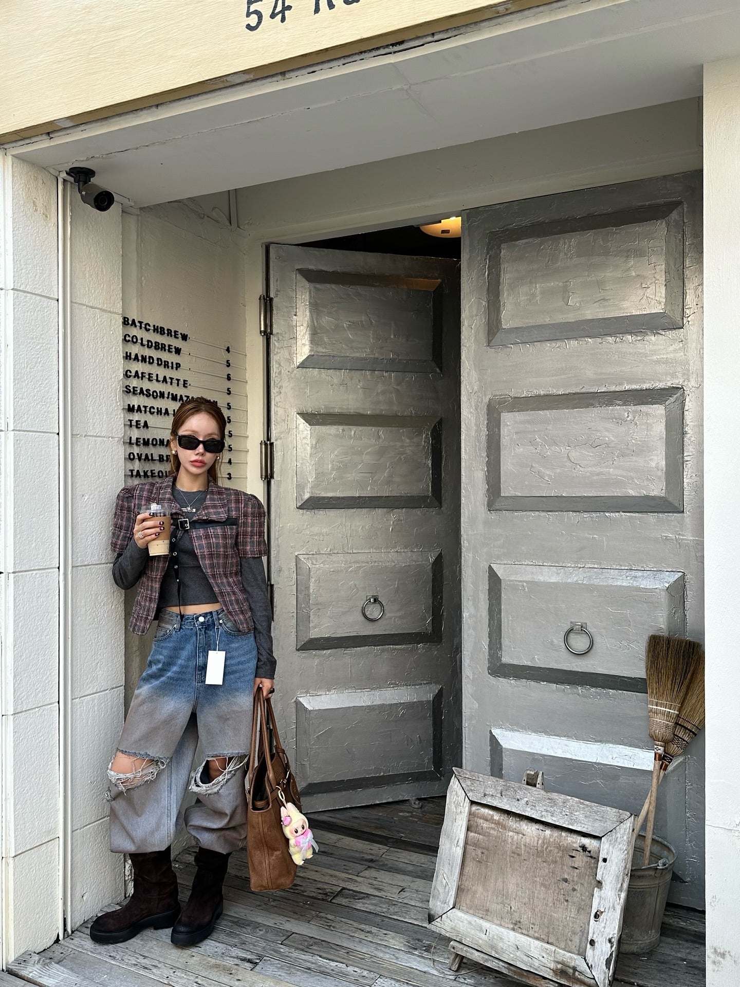 設計感破洞漸變百搭闊腿牛仔褲