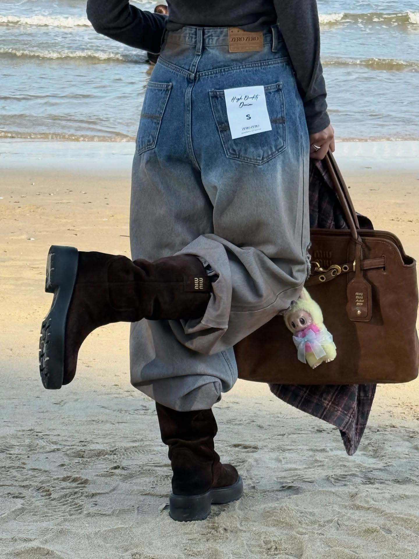 設計感破洞漸變百搭闊腿牛仔褲