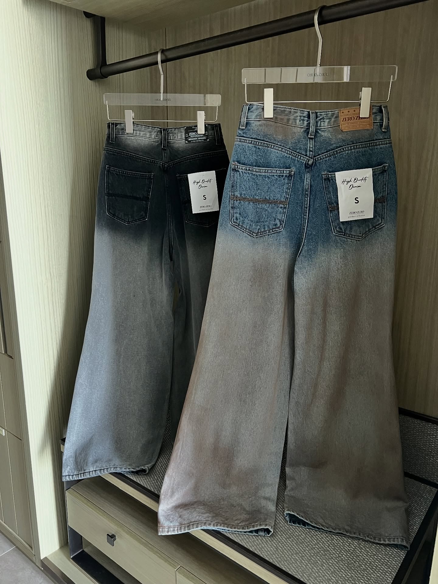 設計感破洞漸變百搭闊腿牛仔褲