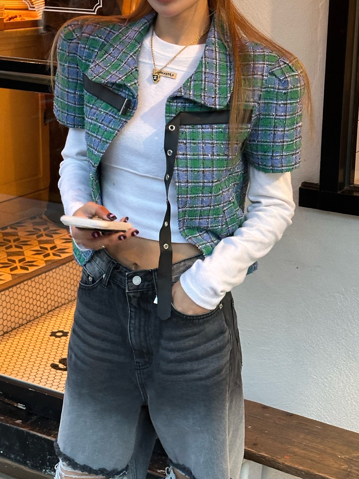 設計感破洞漸變百搭闊腿牛仔褲