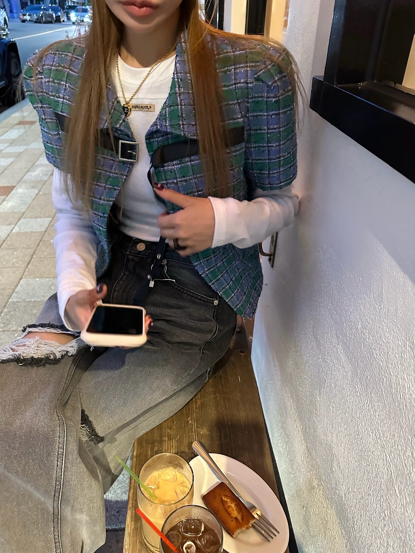 設計感破洞漸變百搭闊腿牛仔褲