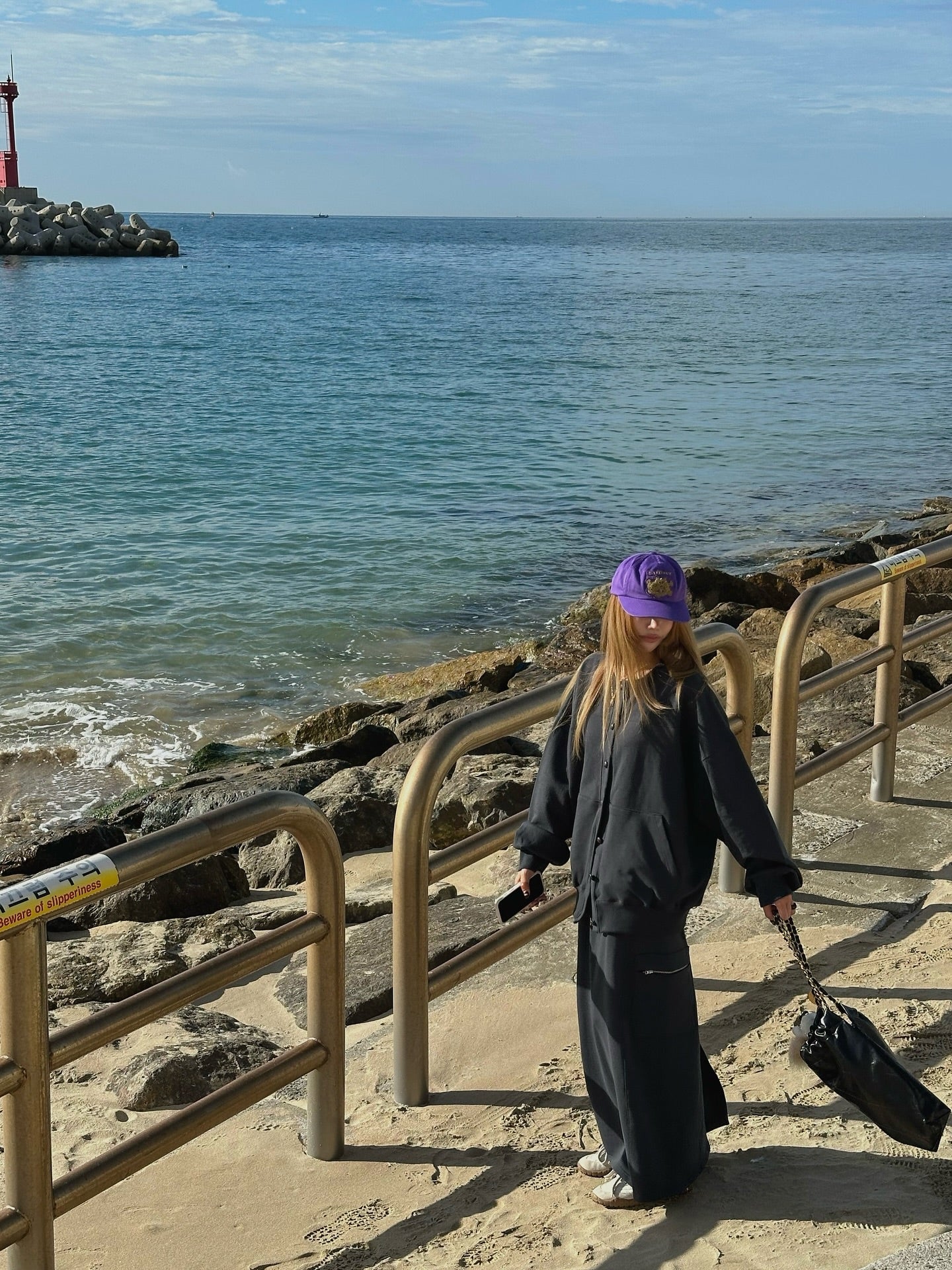 鬆緊腰假兩件大口袋半身裙