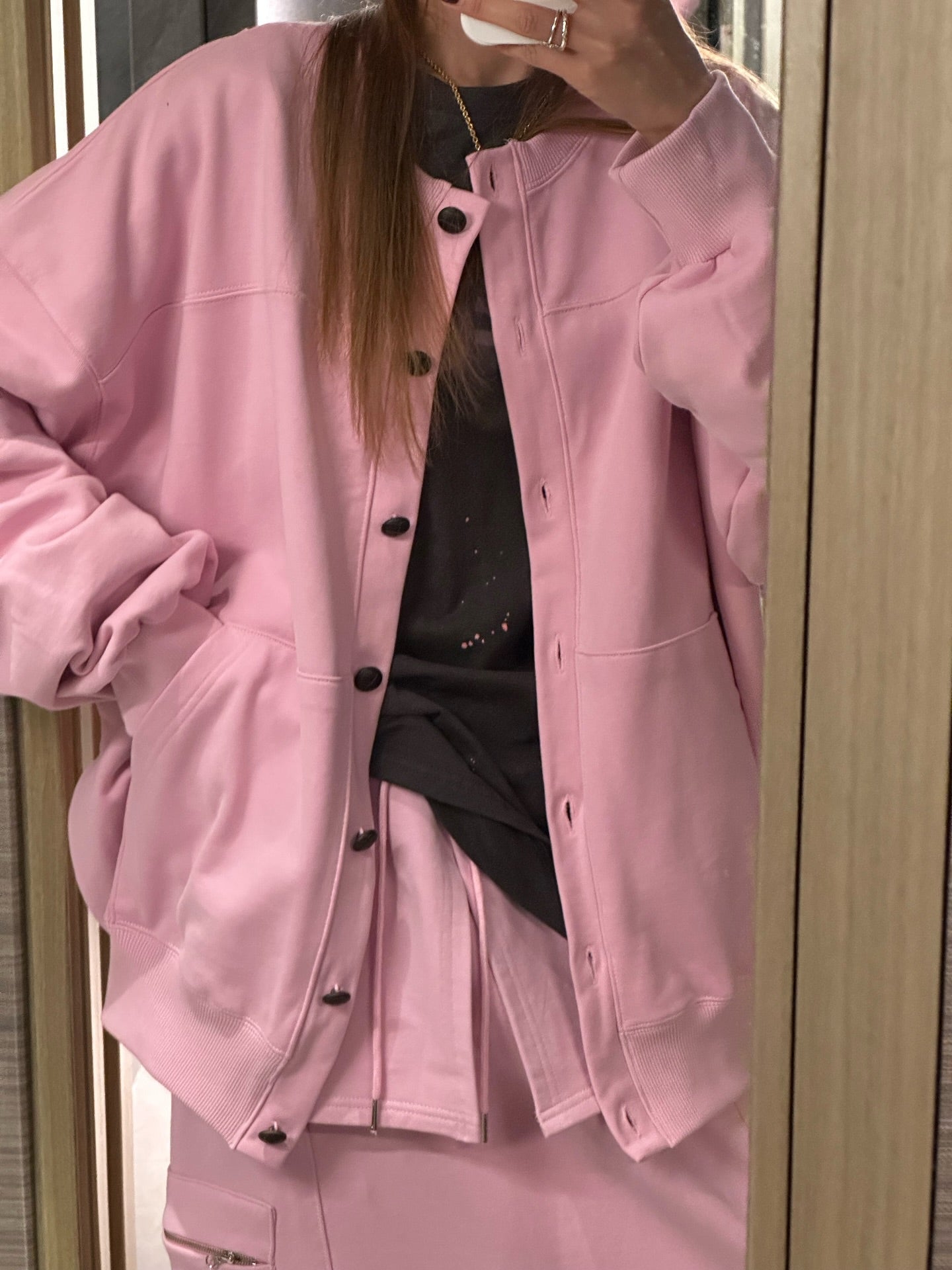 鬆緊腰假兩件大口袋半身裙