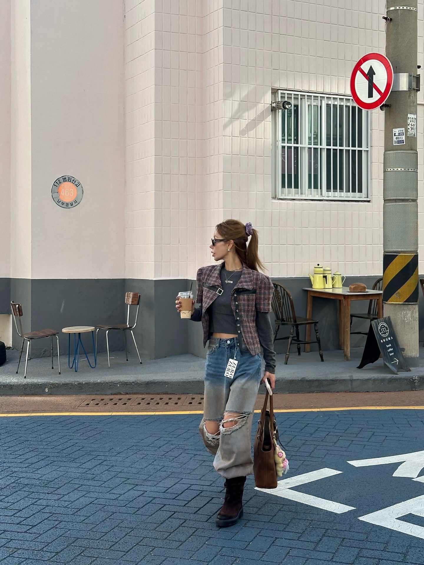 翻領格紋設計感小香風短袖外套