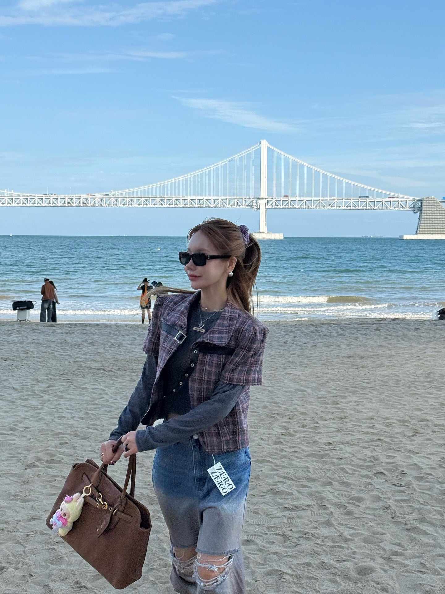 翻領格紋設計感小香風短袖外套