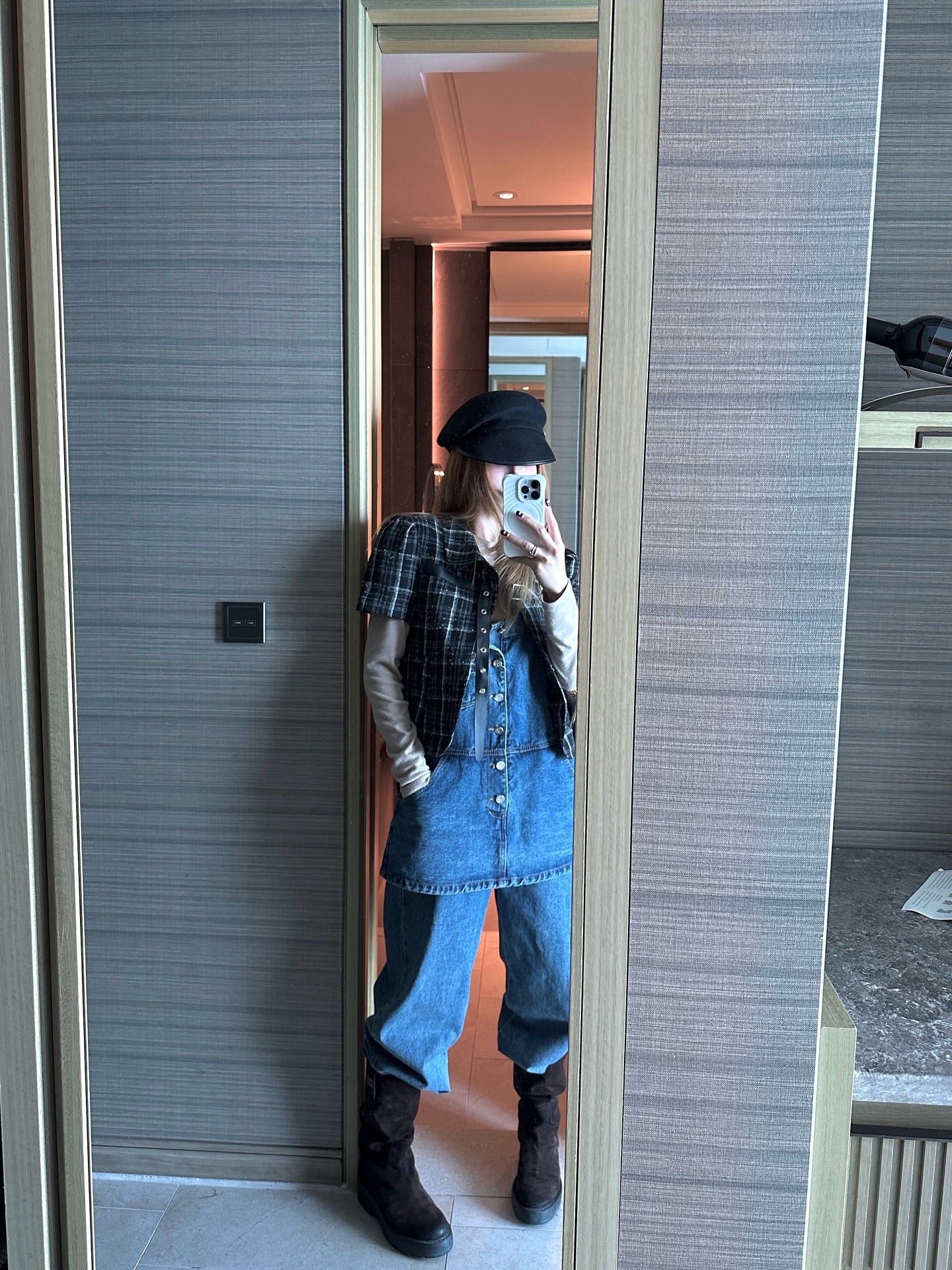 翻領格紋設計感小香風短袖外套