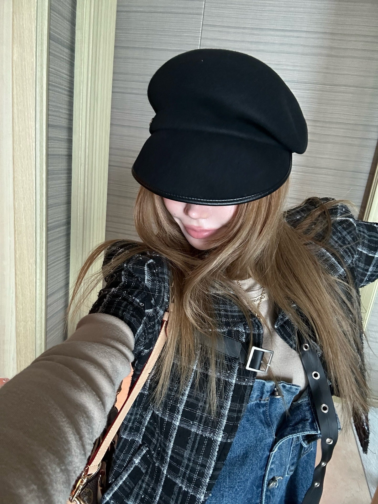 翻領格紋設計感小香風短袖外套